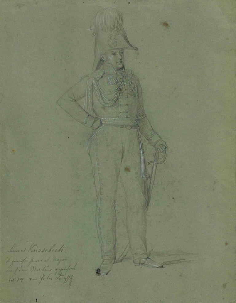 Baron Knesebeck,Johann Peter Krafft,Sketch,Sketch, solo, uniform, military uniform, military, monochrome