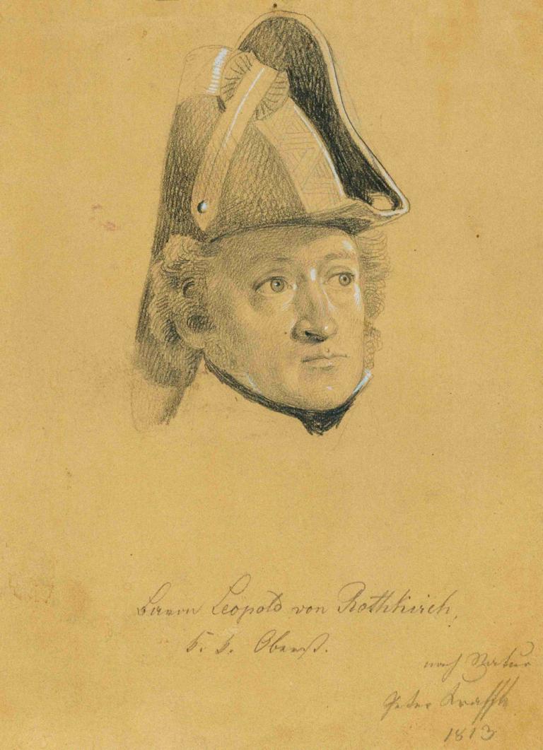 Baron Leopold von Rothkirch,Johann Peter Krafft,Sketch,Sketch, solo, 1boy, male focus, monochrome, hat, dated