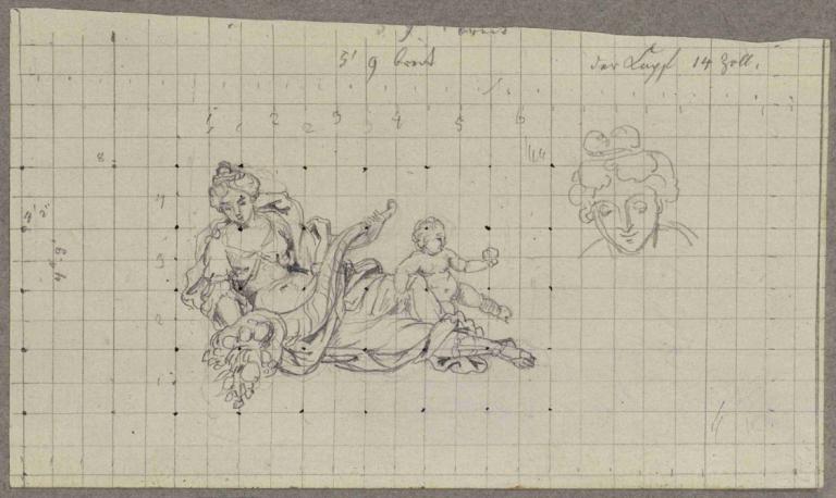 Brunnenanlage im Pfirsichgarten des Oberen Belvederes,Johann Peter Krafft,Sketch,Sketch, monochrome