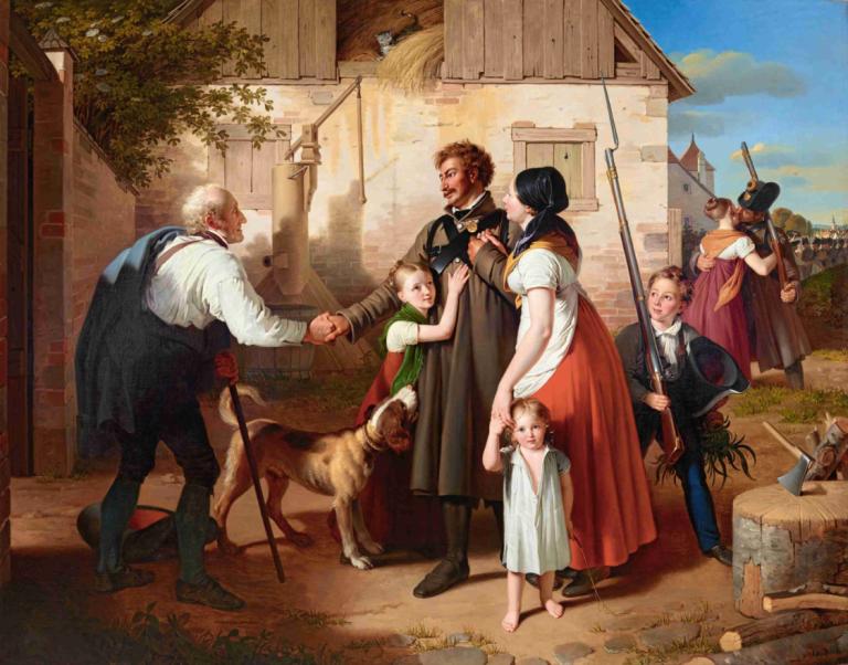 Die Heimkehr des Landwehrmannes,La vuelta al hogar del soldado,Johann Peter Krafft,Pintura al óleo