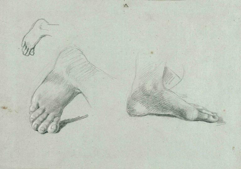 Fußstudie,Studi kaki,Johann Peter Krafft,Sketsa,Sketsa, bertelanjang kaki, kaki, satu warna