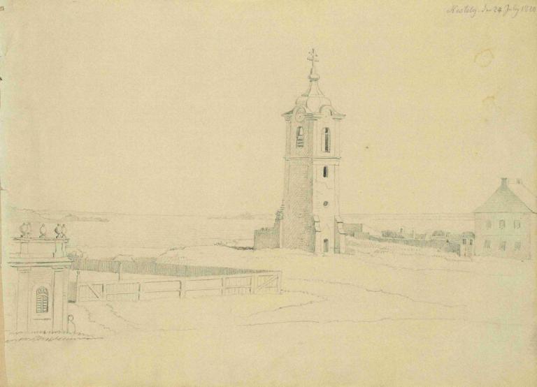 Kestely,Johann Peter Krafft,Sketch,Sketch, traditional media, no humans, house, monochrome, building, scenery