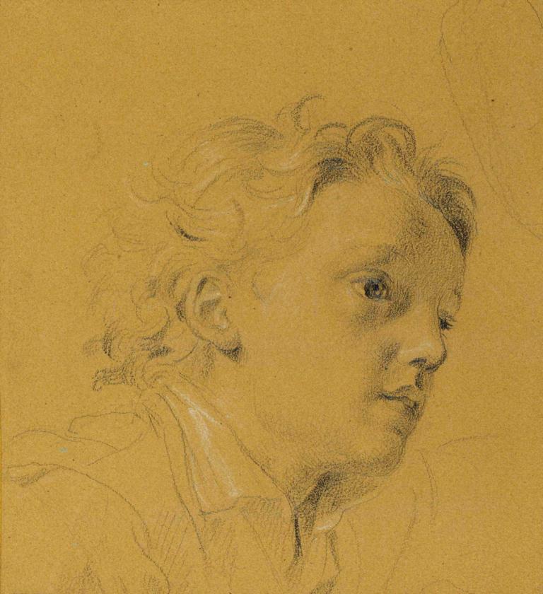 Kopf eines Knaben,Johann Peter Krafft,Sketch,Sketch, solo, 1boy, male focus, monochrome, traditional media