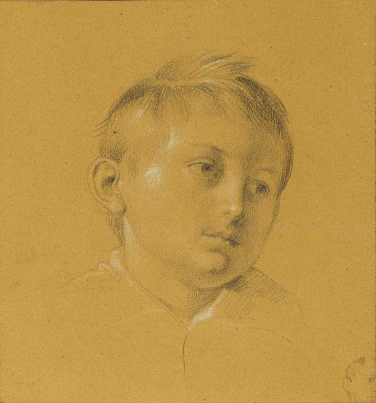 Kopf eines Knaben,Johann Peter Krafft,Sketch,Sketch, solo, 1boy, male focus, traditional media, monochrome