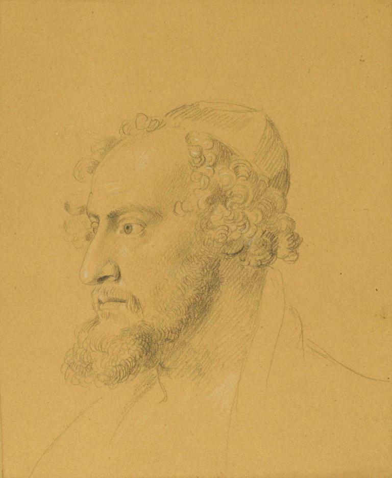 Kopfstudie eines Bärtigen,Johann Peter Krafft,Sketch,Sketch, 1boy, male focus, solo, beard, monochrome