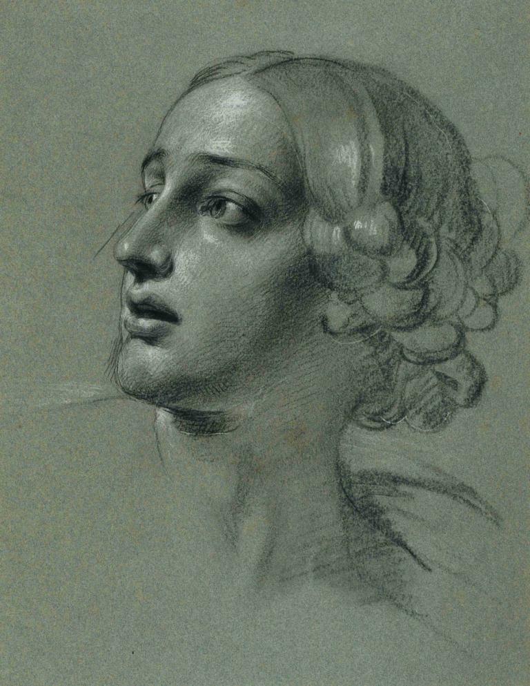 Kopfstudie zu 'Arindal und Daura',Johann Peter Krafft,Sketch,Sketch, solo, monochrome, male focus, 1boy