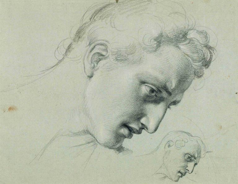 Kopfstudie zu 'Arindal und Daura',Johann Peter Krafft,Sketch,Sketch, male focus, monochrome