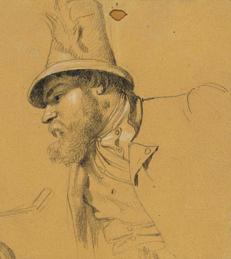 Kopfstudie zur 'Szene aus dem Tiroler Freiheitskampf',Johann Peter Krafft,Sketch,Sketch, hat, 1boy