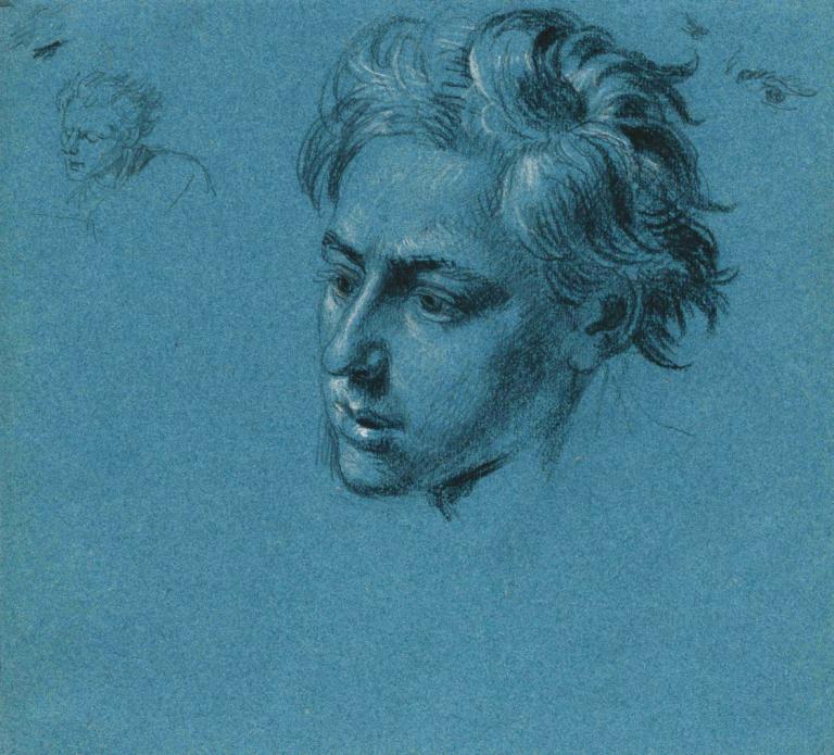 Kopfstudie zur 'Szene aus dem Tiroler Freiheitskampf',Johann Peter Krafft,Sketch,Sketch, monochrome, 1boy