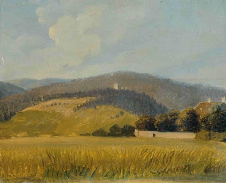 Landschaft bei Baden,Landskab nær Baden,Johann Peter Krafft,Oliemaleri,Oliemaleri, udendørs, landskab, himmel