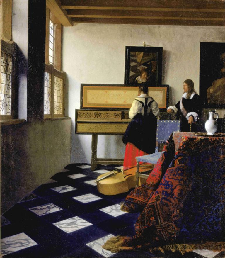 Lady At The Virginal With A Gentleman, ‘the Music Lesson’,Johannes Vermeer,Oil Painting,Oil Painting, indoors