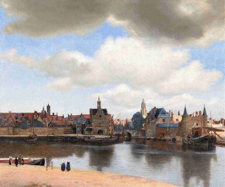 View of Delft,Johannes Vermeer,Oil Painting,Oil Painting, cloud, sky, scenery, outdoors, day, water