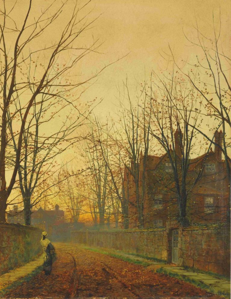 Late October,Τέλη Οκτωβρίου,John Atkinson Grimshaw,Ελαιογραφία,Ελαιογραφία, δέντρο, τοπίο, γυμνό δέντρο