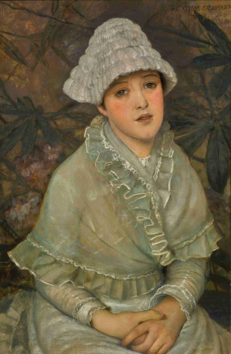 My wee white rose,Pieni valkoinen ruusuni,John Atkinson Grimshaw,Öljymaalaus,Öljymaalaus, yksin, 1 tyttö