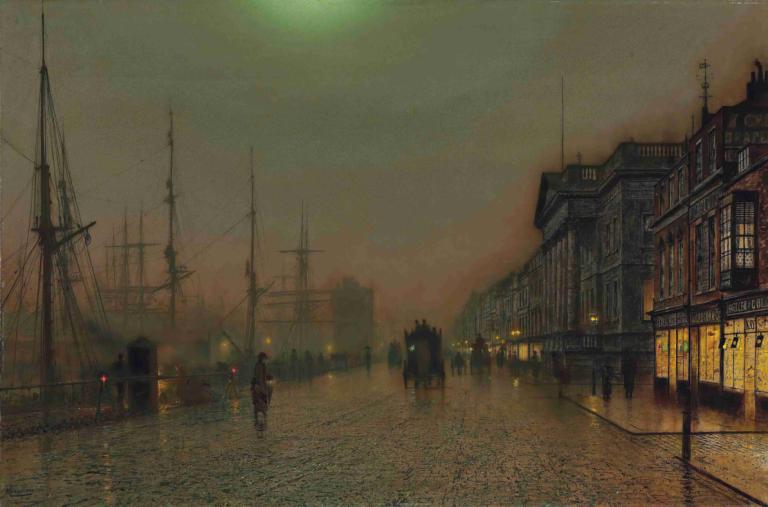 Reekie, Glasgow,John Atkinson Grimshaw,Öljymaalaus,Öljymaalaus, maisema, ulkona, ei ihmisiä, taivas, rakennus