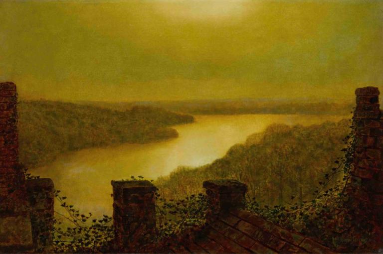 Roundhay Lake,Lacul Roundhay,John Atkinson Grimshaw,Pictura in ulei,Pictura in ulei, decor, nici oameni