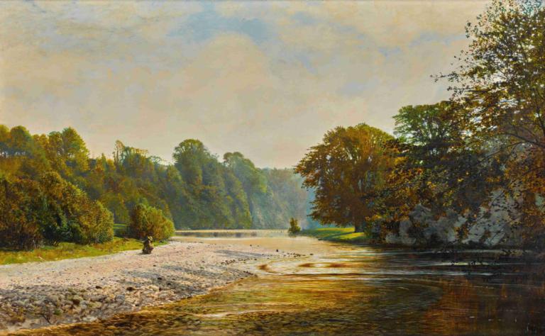 Stepping Stones, Bolton Abbey,스테핑 스톤, 볼튼 수도원,John Atkinson Grimshaw,존 앳킨슨 그림쇼,오일 페인팅,오일 페인팅, 경치, 옥외, 나무