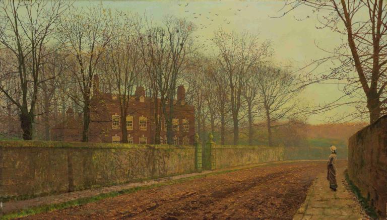 The Rookery,Rookery,John Atkinson Grimshaw,Oljemålning,Oljemålning, träd, landskap, utomhus, nakna träd