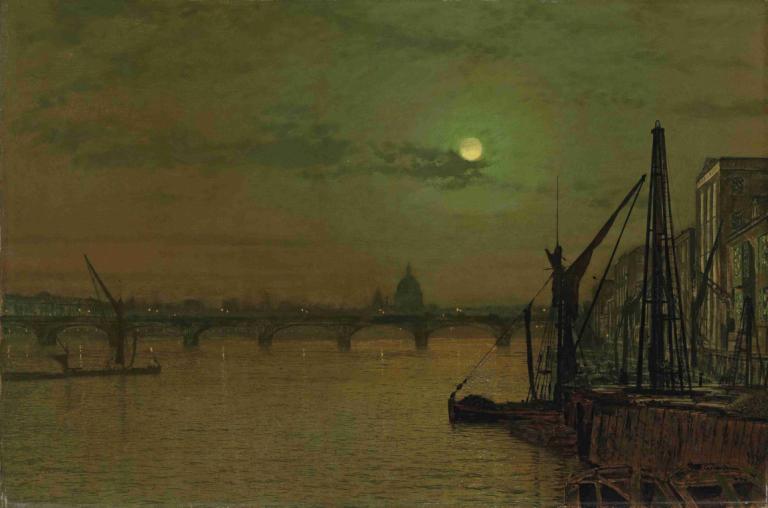 Waterloo Bridge, London, looking east,Waterloo Bridge, London, blick mot öster,John Atkinson Grimshaw