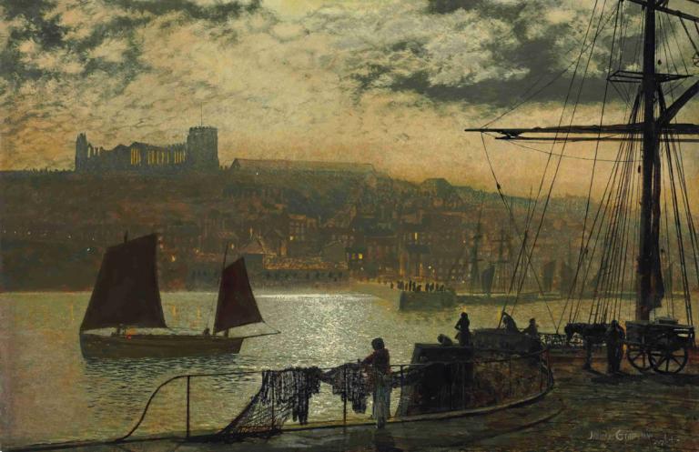 Whitby Abbey And Church,Whitby kloster och kyrka,John Atkinson Grimshaw,Oljemålning,Oljemålning, landskap