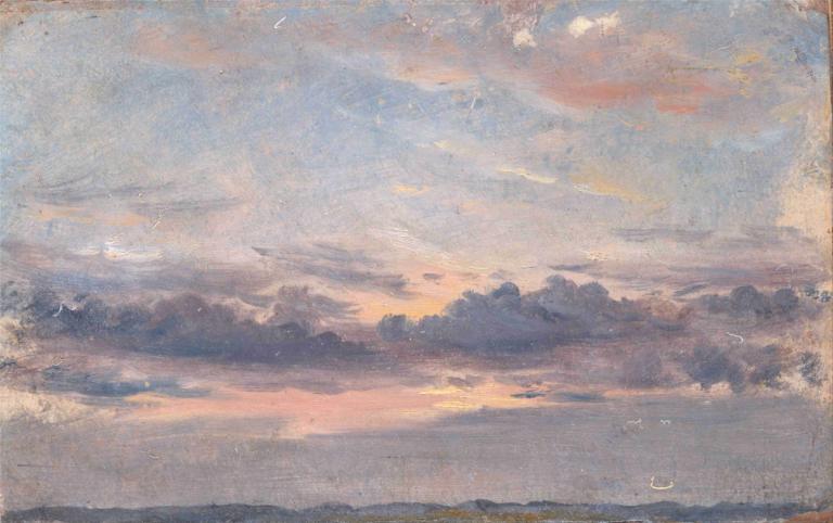 A Cloud Study, Sunset,John Constable,Oil Painting,Oil Painting, cloud, no humans, sky, scenery, outdoors