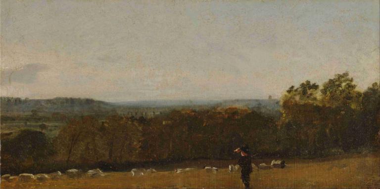 A Shepherd in a Landscape looking across Dedham Vale towards Langham,John Constable,Oil Painting,Oil Painting