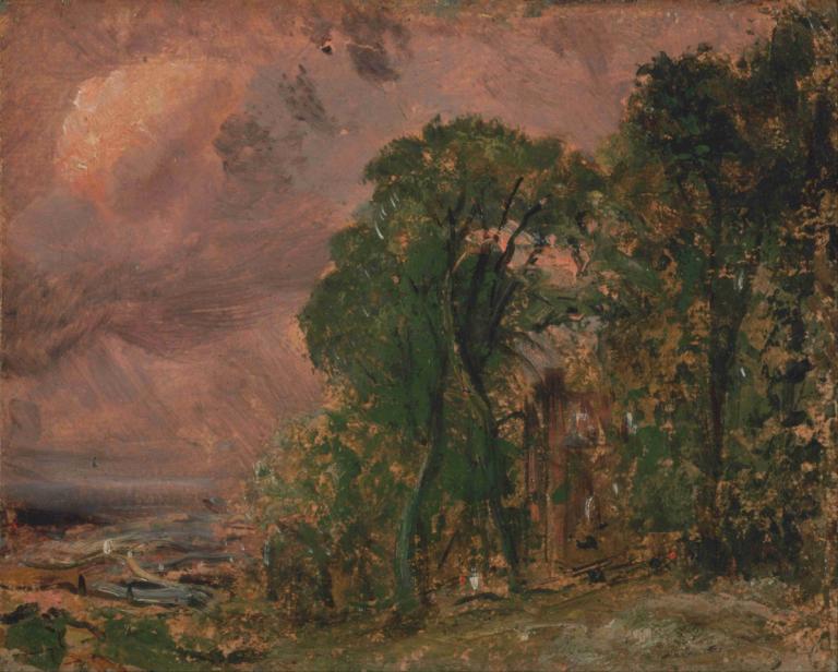 A View at Hampstead with Stormy Weather,John Constable,Oil Painting,Oil Painting, scenery, tree, no humans