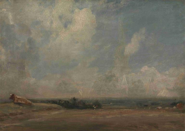 A View from Hampstead Heath,John Constable,Oil Painting,Oil Painting, outdoors, scenery, cloud, sky