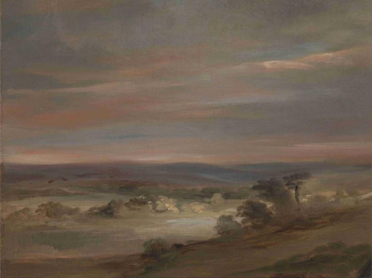 A View on Hampstead Heath, Early Morning,John Constable,Oil Painting,Oil Painting, scenery, outdoors, cloud