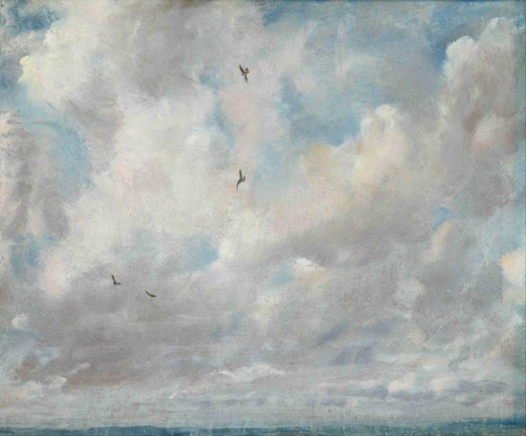 Cloud Study,John Constable,Oil Painting,Oil Painting, cloud, sky, bird, no humans, border, cloudy sky