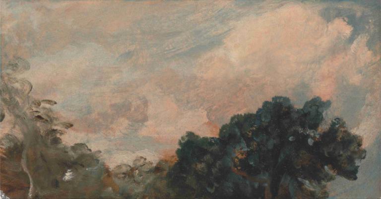 Cloud Study with Trees,John Constable,Oil Painting,Oil Painting, tree, scenery, cloud, outdoors, sky