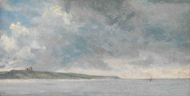 Coastal Scene with Cliffs,Kystscene med klipper,John Constable,Oliemaleri,Oliemaleri, Sky, udendørs, landskab