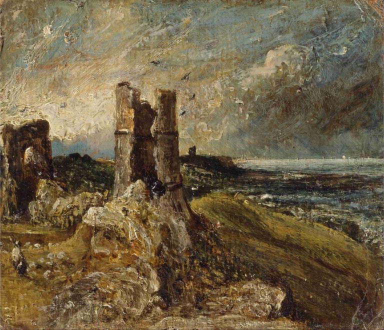 Hadleigh Castle,哈德利城堡,John Constable,约翰-康斯特布尔,油画,油画, 风景, 户外, 没有人类, 传统媒体, 天空, 云, 景观, 岩石, 树, 水, 绘画（中）