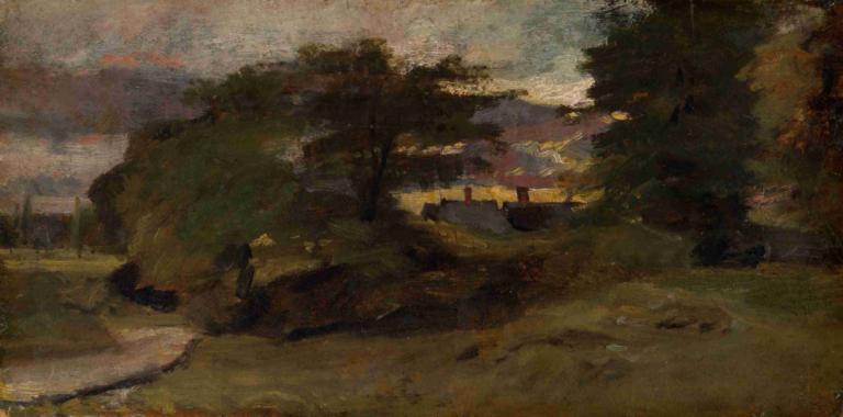 Landscape with Cottages,코티지가 있는 풍경,John Constable,존 컨스터블,오일 페인팅,오일 페인팅, 경치, 옥외, 나무, 인간은 없어, 자연, 잔디, 전통 미디어