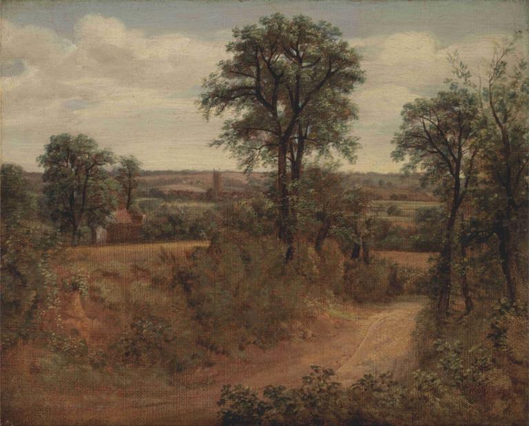 Lane near Dedham,데덤 인근 레인,John Constable,존 컨스터블,오일 페인팅,오일 페인팅, 인간은 없어, 나무, 옥외, 경치, 구름, 하늘, 잔디, 도로, 흐린 하늘