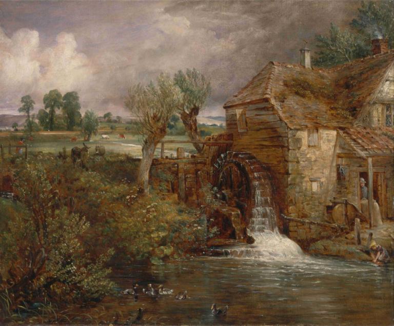 Parham Mill, Gillingham,파햄 밀, 길링햄,John Constable,존 컨스터블,오일 페인팅,오일 페인팅, 나무, 경치, 집, 물, 옥외, 구름, 인간은 없어, 전통 미디어