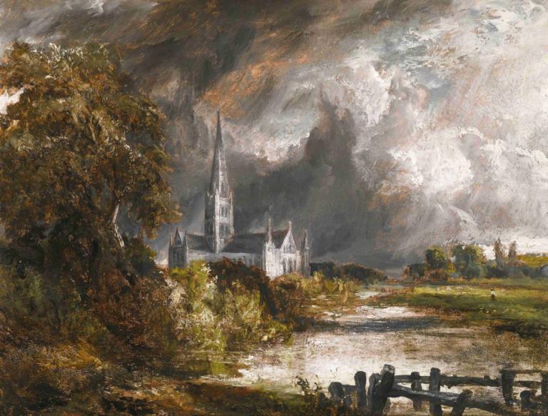 Salisbury Cathedral From The Meadows,Die Kathedrale von Salisbury von der Wiese aus,John Constable