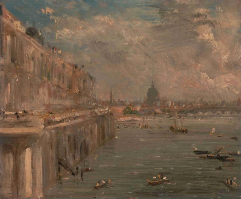 Somerset House Terrace from Waterloo Bridge,Somerset House Terrace von der Waterloo-Brücke aus,John Constable