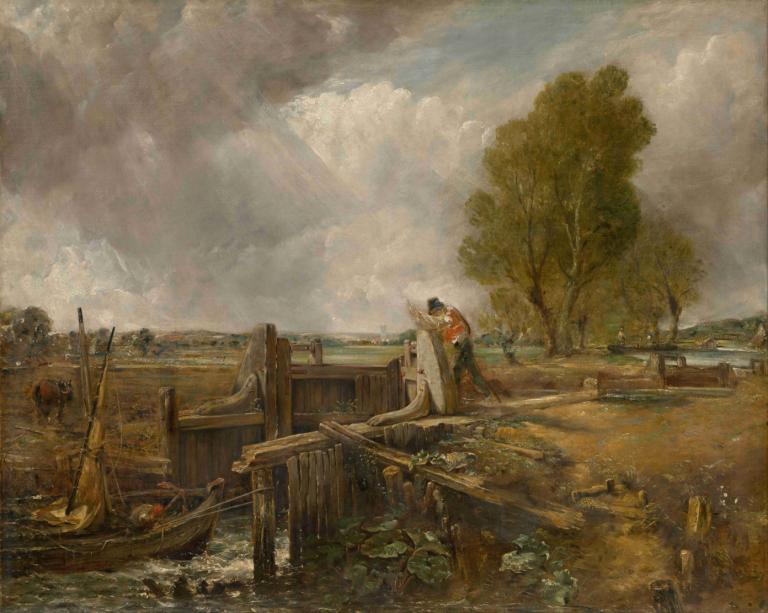 Study of A boat passing a lock,Studie über ein Boot, das eine Schleuse passiert,John Constable