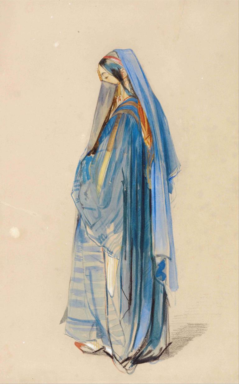 A Young Turkish Woman,Genç Bir Türk Kadını,John Frederick Lewis,Yağlı boya,Yağlı boya, solo, profil, ayakta