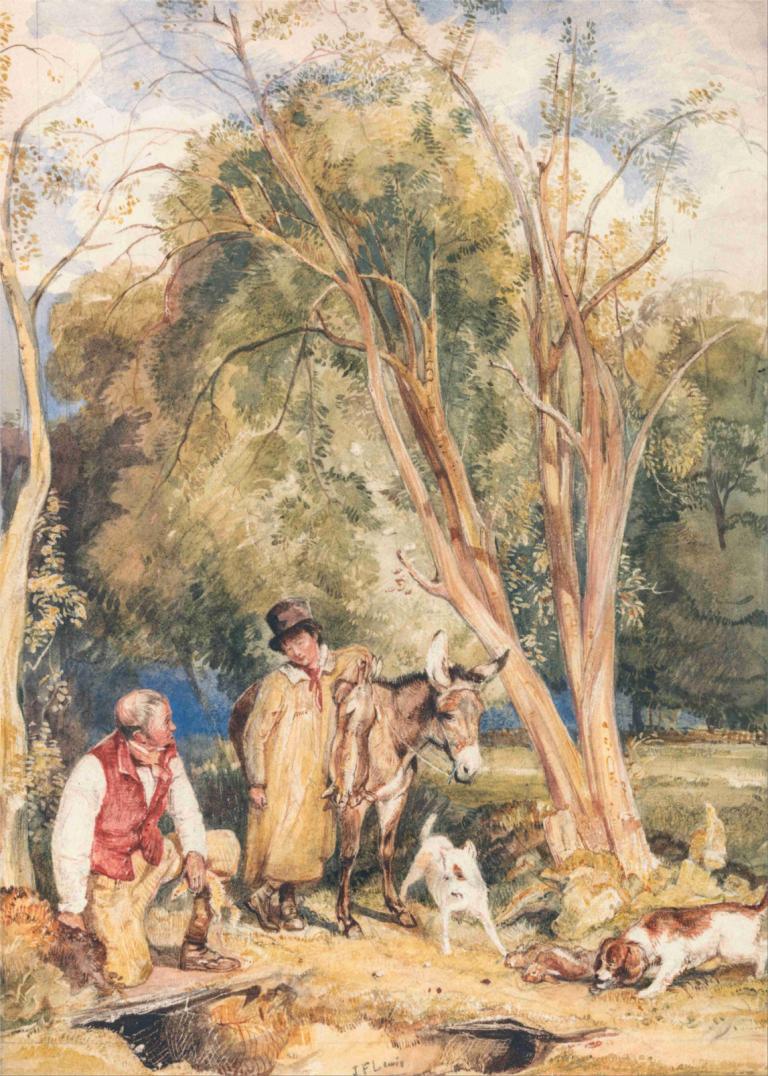 Game Keeper And Boy Ferreting A Rabbit,Lovski čuvaj in deček pri lovu na zajca,John Frederick Lewis