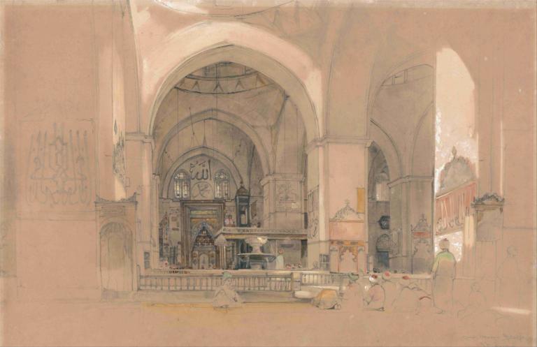 Interior of the Great Mosque,,그레이트 모스크 내부,,John Frederick Lewis,존 프레드릭 루이스,오일 페인팅,오일 페인팅, 아치, 경치, 기둥, 창문