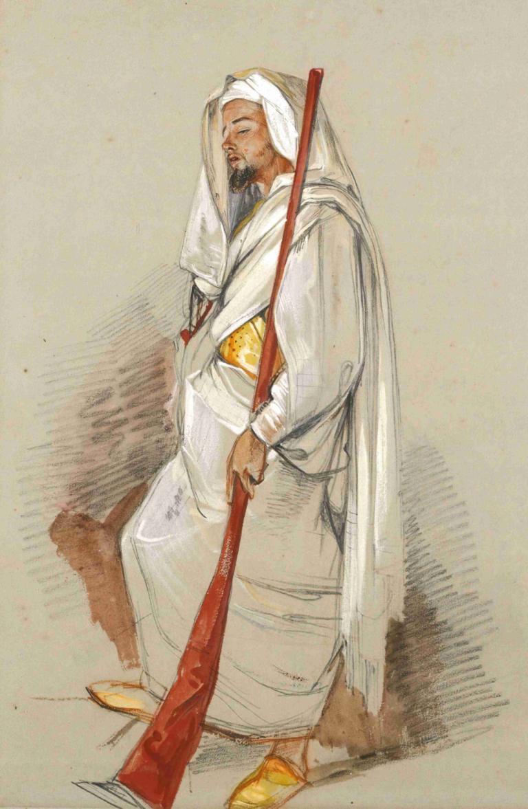 Study Of A Man Wearing North African Dress,북아프리카 드레스를 입은 남자의 연구,John Frederick Lewis,존 프레드릭 루이스,오일 페인팅,오일 페인팅