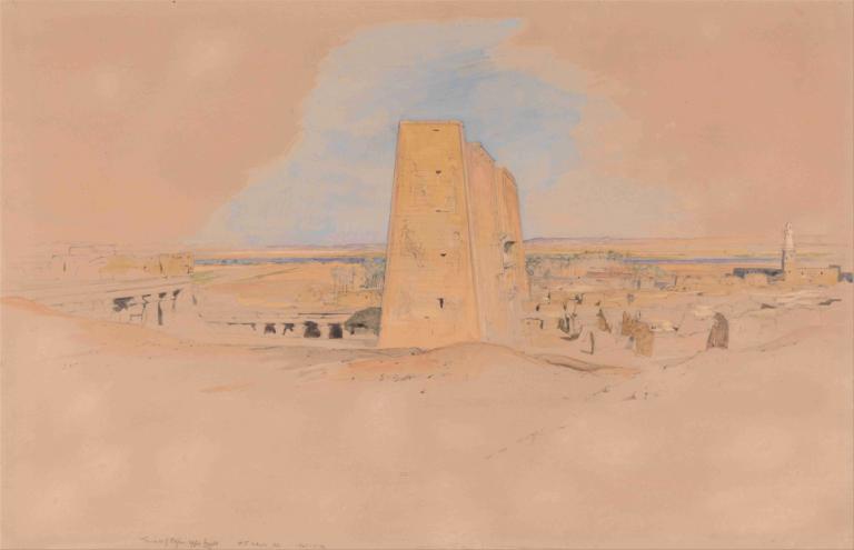 Temple of Edfou, Upper Egypt,John Frederick Lewis,Oil Painting,Oil Painting, sky, outdoors, scenery