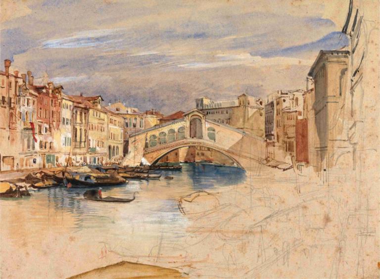 Venice The Grand Canal and Rialto,John Frederick Lewis,Oil Painting,Oil Painting, no humans, scenery