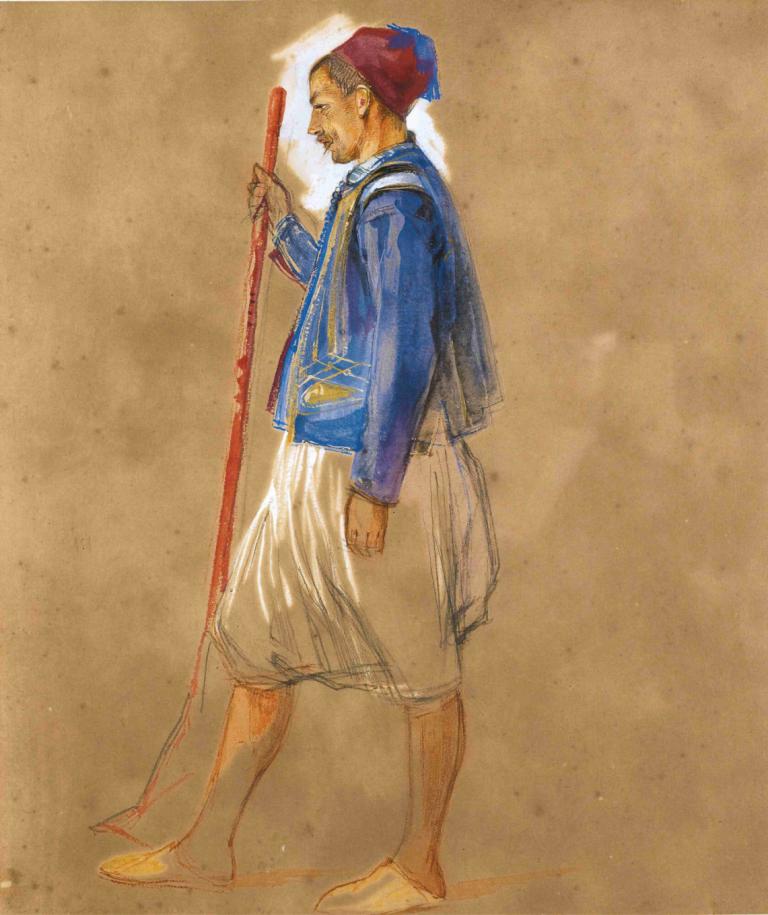 Walton-On-Thames A Study Of A Greek Man,John Frederick Lewis,Oil Painting,Oil Painting, solo, 1boy