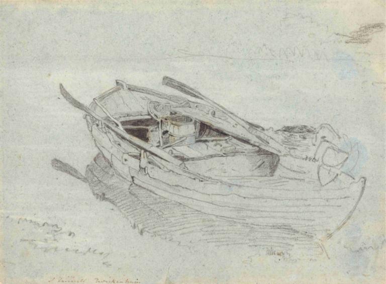 A Rowing Boat at Twickenham,John Linnell,Sketch,Sketch, vehicle focus, monochrome, traditional media, sketch