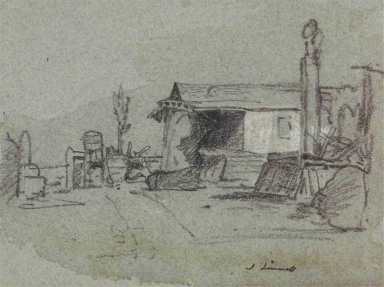 A Scene in the Edgware Road, London,John Linnell,Sketch,Sketch, monochrome, no humans, traditional media