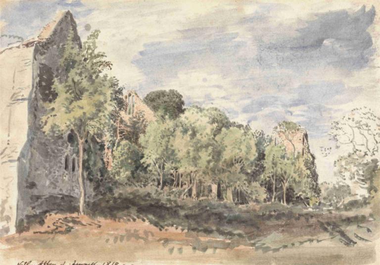 Netley Abbey,Netley-Abtei,John Linnell,Ölgemälde,Ölgemälde, keine Menschen, Baum, draußen, Landschaft, Himmel