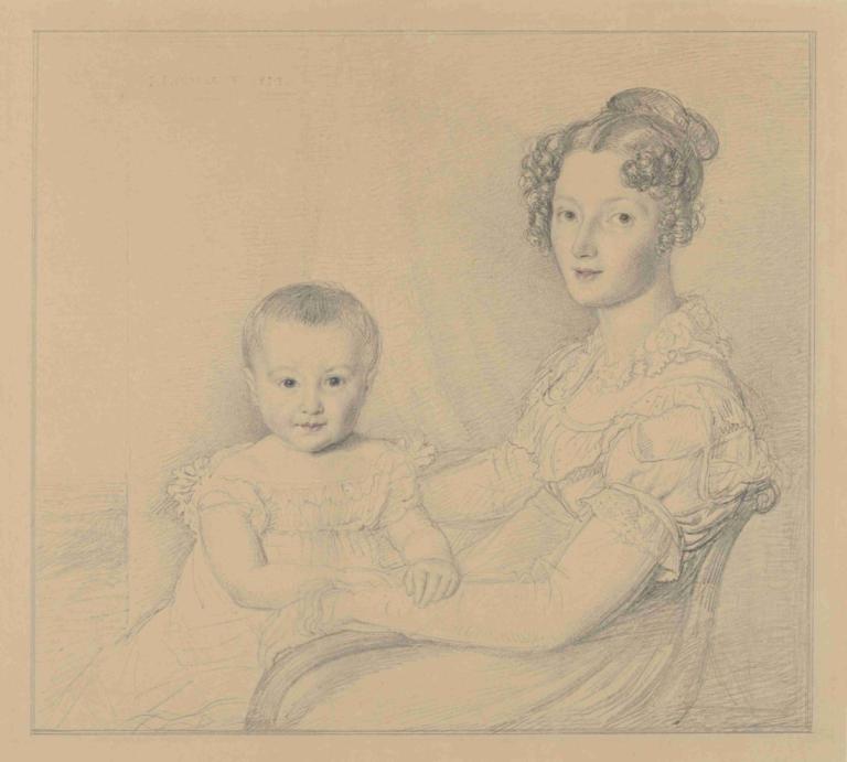 Portrait of a Mother and Child,Porträt einer Mutter mit Kind,John Linnell,Skizze,Skizze, 2 Mädchen